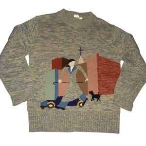 Vintage Cityscape Dapper Man with Dog Artsy Cruel World Sweater